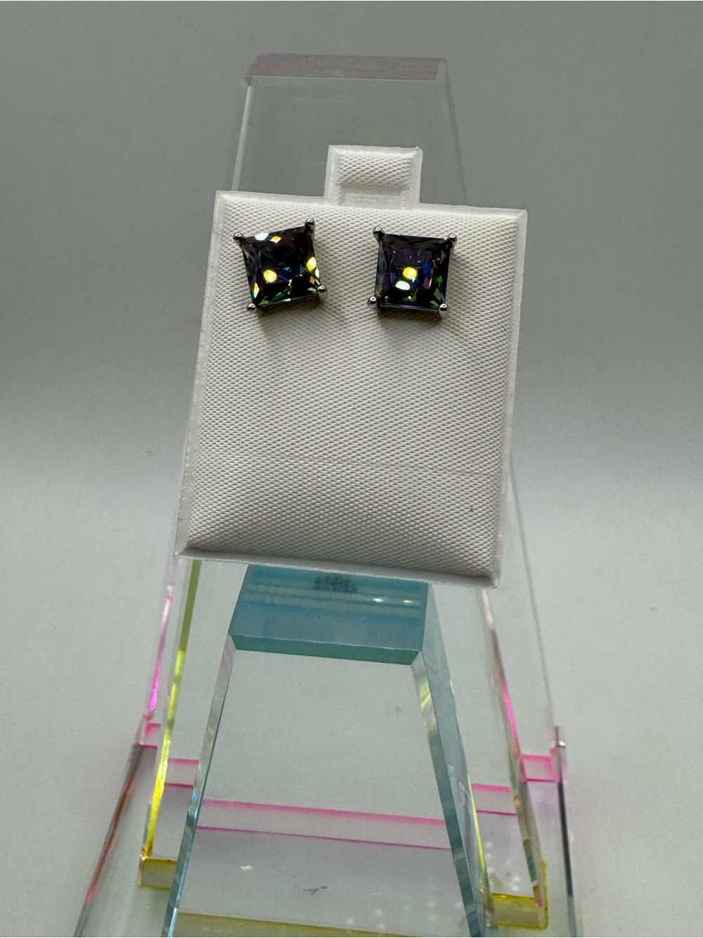 Stainless Steel Aurora Borealis Crystal Earrings NEW